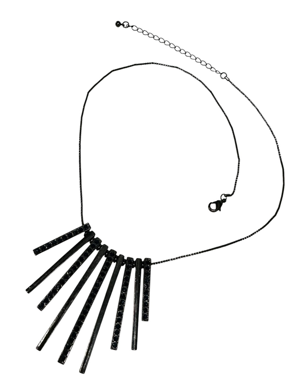 Black Metal and Dark Blue Stone / Tiered Bar Statement Necklace / Goth Indie Emo - Picture 2 of 9